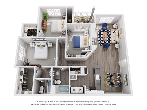Floor plan for 3 beds, 2 baths, 1306 sqft